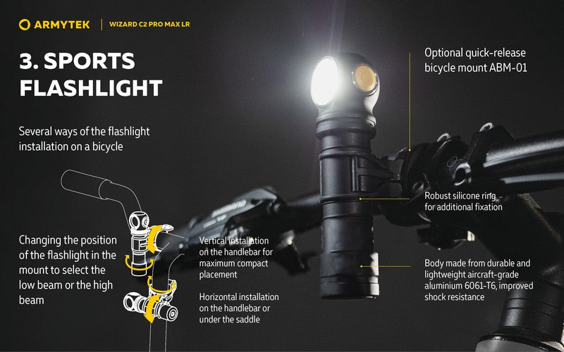 Lampe Frontale Armytek Wizard C2 PRO MAX LR Magnet USB 4150/3870 Lumens  NYCTALOPE  
