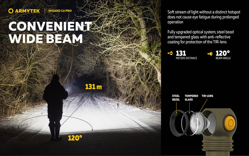 Lampe Frontale Armytek Wizard C2 PRO OLIVE Magnet USB 2500 Lumens  NYCTALOPE  