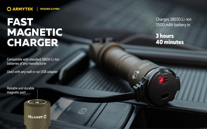 Lampe Frontale Armytek Wizard C2 PRO OLIVE Magnet USB 2500 Lumens  NYCTALOPE  