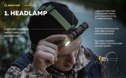 Lampe Frontale Armytek Wizard C2 PRO OLIVE Magnet USB 2500 Lumens  NYCTALOPE  
