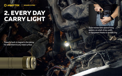 Lampe Frontale Armytek Wizard C2 PRO OLIVE Magnet USB 2500 Lumens  NYCTALOPE  