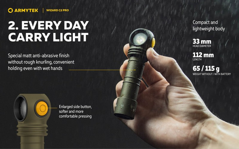 Lampe Frontale Armytek Wizard C2 PRO OLIVE Magnet USB 2500 Lumens  NYCTALOPE  