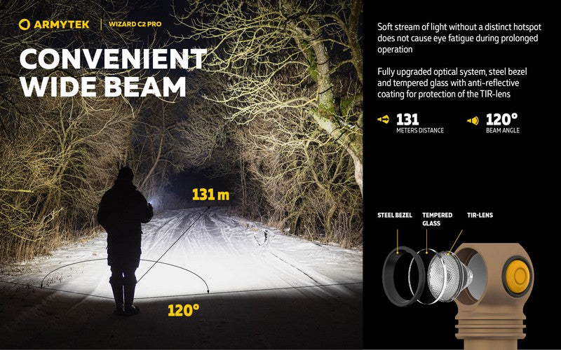 Lampe Frontale Armytek Wizard C2 PRO SAND Magnet USB 2500 Lumens  NYCTALOPE  