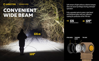 Lampe Frontale Armytek Wizard C2 PRO SAND Magnet USB 2500 Lumens  NYCTALOPE  