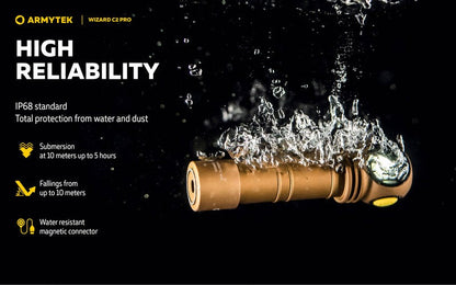 Lampe Frontale Armytek Wizard C2 PRO SAND Magnet USB 2500 Lumens  NYCTALOPE  