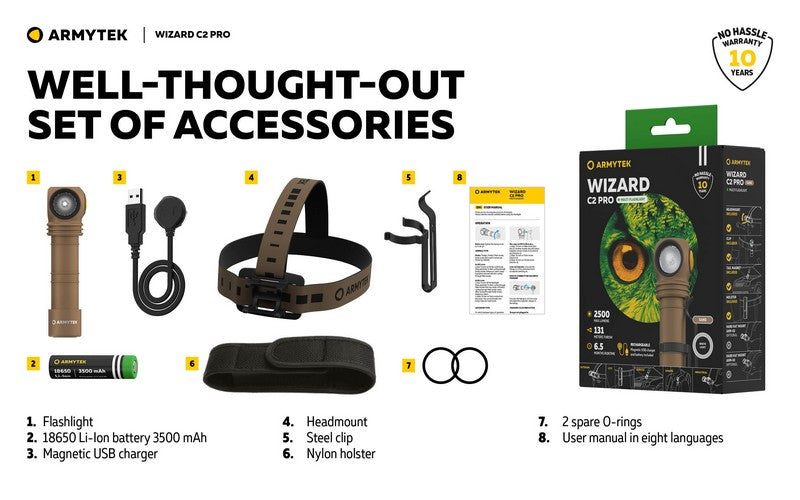 Lampe Frontale Armytek Wizard C2 PRO SAND Magnet USB 2500 Lumens  NYCTALOPE  