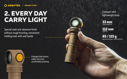 Lampe Frontale Armytek Wizard C2 PRO SAND Magnet USB 2500 Lumens  NYCTALOPE  