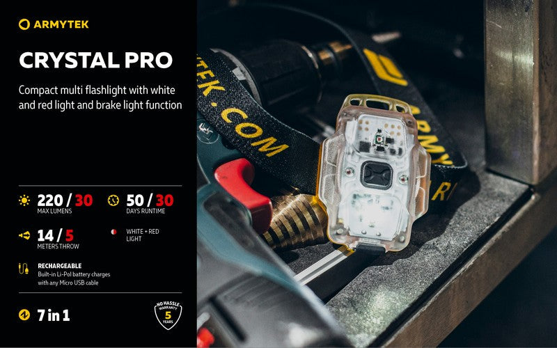 Lampe Armytek Crystal PRO – 220 Lumens Blanc + 30 Lumens Rouge - Accéléromètre  NYCTALOPE  