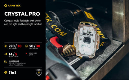 Lampe Armytek Crystal PRO – 220 Lumens Blanc + 30 Lumens Rouge - Accéléromètre  NYCTALOPE  