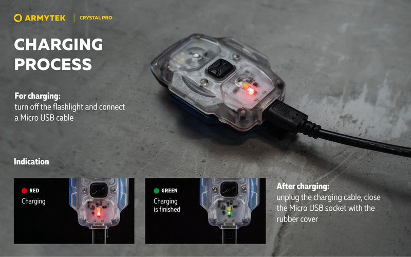 Lampe Armytek Crystal PRO – 220 Lumens Blanc + 30 Lumens Rouge - Accéléromètre  NYCTALOPE  