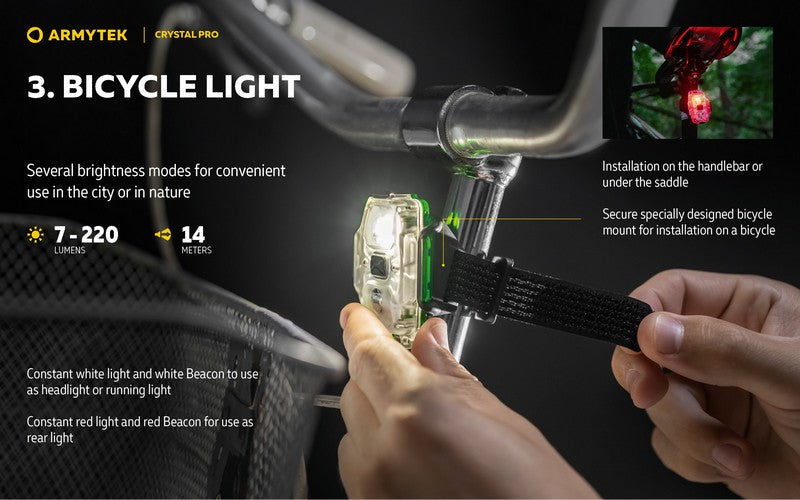 Lampe Armytek Crystal PRO – 220 Lumens Blanc + 30 Lumens Rouge - Accéléromètre  NYCTALOPE  