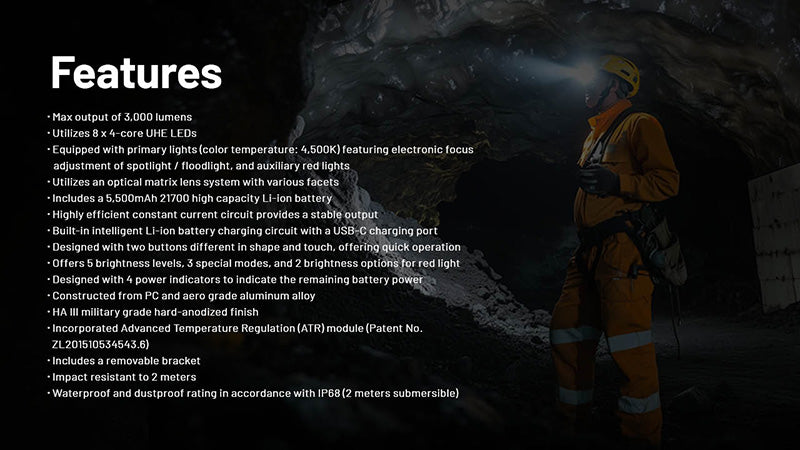 Lampe frontale professionnelle Nitecore HC75 UHE 300 Lumens rechargeable USB-C - Lumière rouge - NYCTALOPE