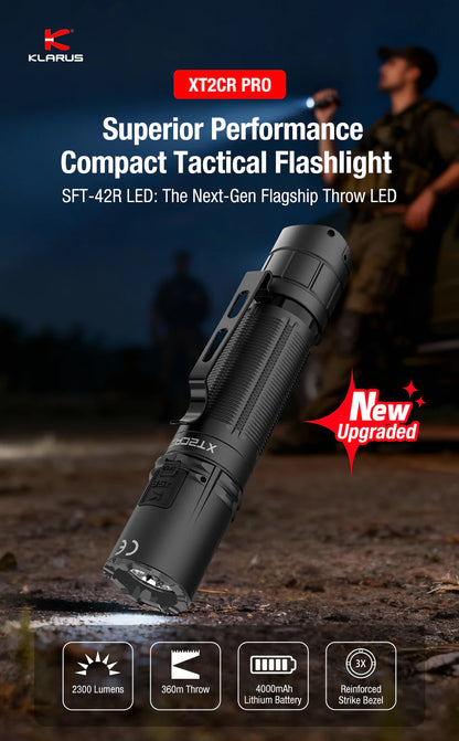 Lampe tactique Klarus XT2CR PRO 2025  – 2300 Lumens - Rechargeable en USB-C