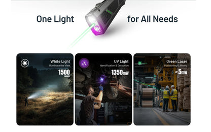 Lampe Torche Nitecore EDC17 - 1500 Lumens - LED Blanche + UV + Laser Vert - Design Plat Rechargeable USB-C  NYCTALOPE  