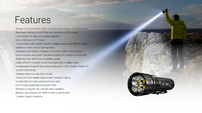 Lampe torche tactique Nitecore EX7 – 6000 Lumens  NYCTALOPE  