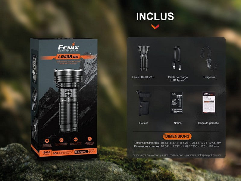 Lampe Torche Fenix LR40R V2.0 – 15000 Lumens - Rechargeable  NYCTALOPE  