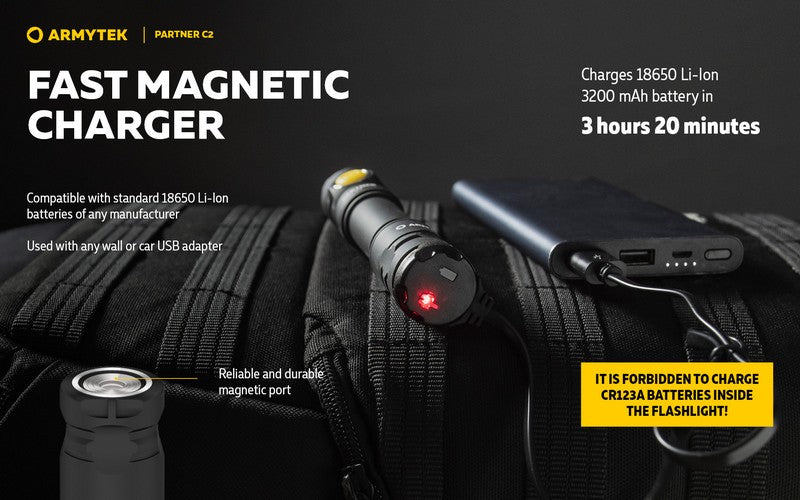 Lampe Torche Armytek Partner C2 V4 Magnet USB – 1100/1020 Lumens  NYCTALOPE  