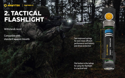 Lampe Torche Armytek Partner C2 V4 Magnet USB – 1100/1020 Lumens  NYCTALOPE  