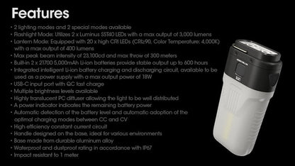 Lampe torche + Lanterne Nitecore LR70 – 3000 Lumens – Fonction PowerBank 10000mAh  NYCTALOPE  