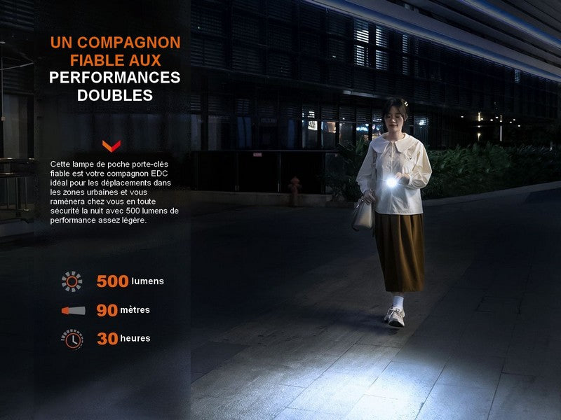 Lampe de poche porte-clés Fenix E03R V2.0 – 500 Lumens  NYCTALOPE  