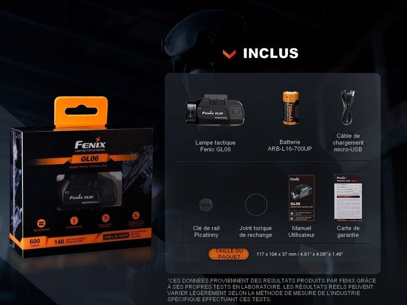 Lampe tactique pour arme – Fenix GL06 – 600 Lumens  NYCTALOPE  