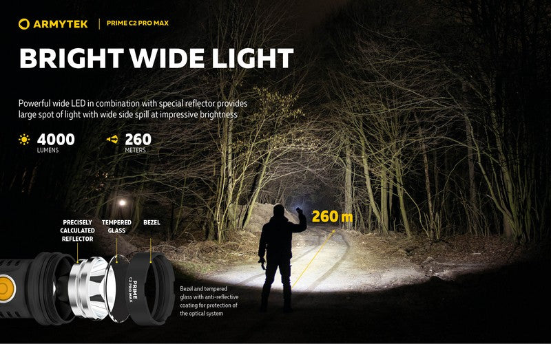 Lampe Torche Armytek Prime C2 PRO MAX V4 Magnet USB – 4000/3720 Lumens  NYCTALOPE  