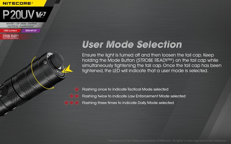 Lampe Torche Nitecore P20UV V2 – 1000 Lumens  NYCTALOPE  