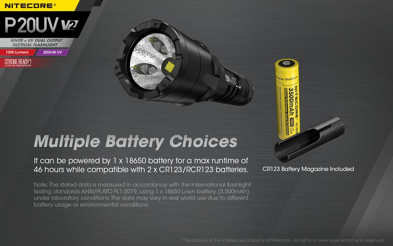 Lampe Torche Nitecore P20UV V2 – 1000 Lumens  NYCTALOPE  