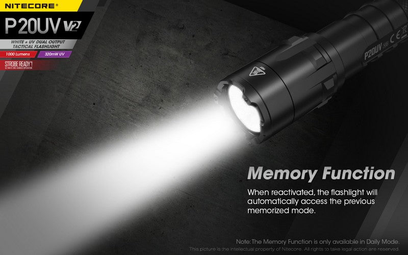 Lampe Torche Nitecore P20UV V2 – 1000 Lumens  NYCTALOPE  