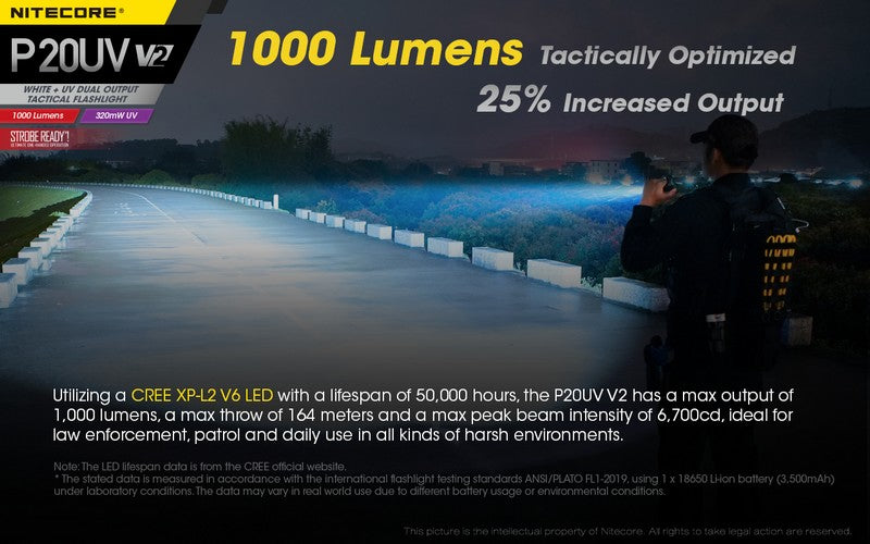 Lampe Torche Nitecore P20UV V2 – 1000 Lumens