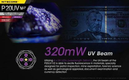 Lampe Torche Nitecore P20UV V2 – 1000 Lumens  NYCTALOPE  