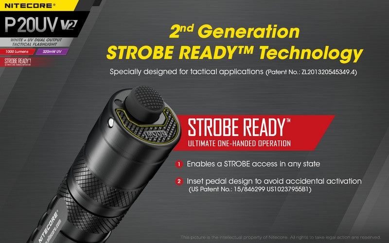 Lampe Torche Nitecore P20UV V2 – 1000 Lumens  NYCTALOPE  