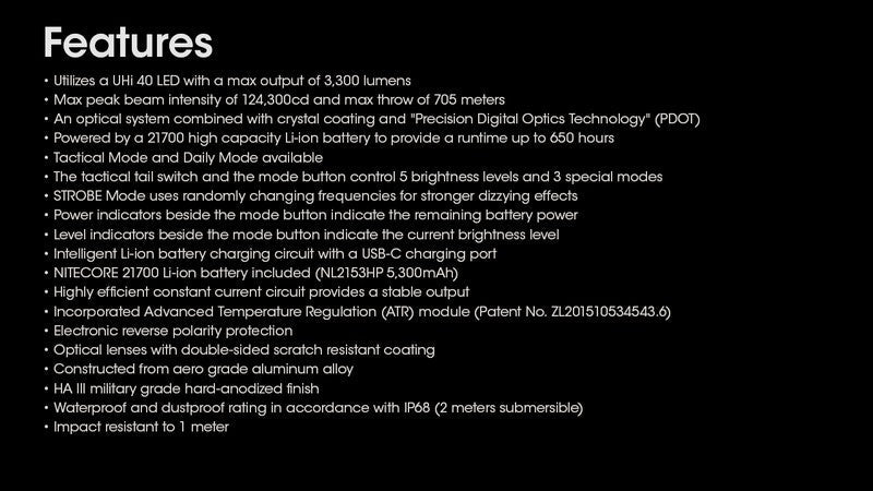 Lampe Torche Nitecore MH25 PRO - 3300 Lumens  NYCTALOPE  