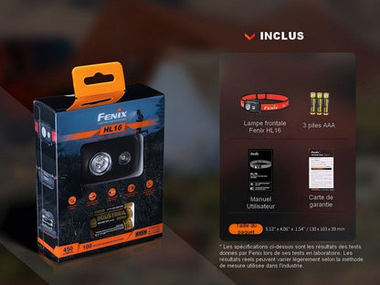 Lampe Frontale Fenix HL16 – 450 Lumens  NYCTALOPE  