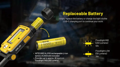 Lanterne de travail multifonctions Nitecore NWL20 – 600 Lumens  NYCTALOPE  