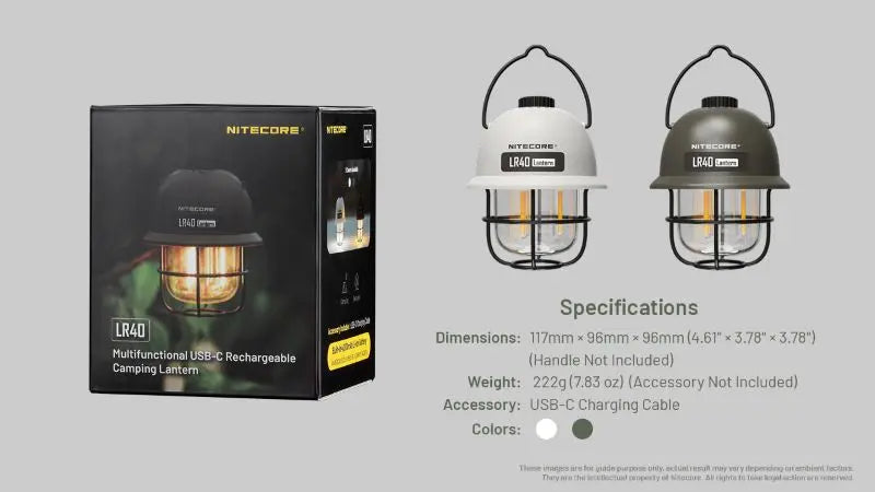 Lanterne rétro multifonction Nitecore LR40 Kaki – 100 Lumens – Rechargeable USB-C  NYCTALOPE  