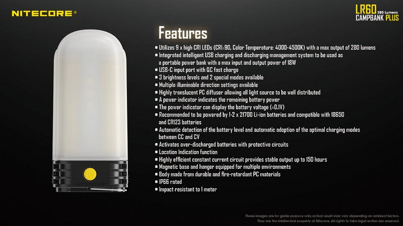 Lanterne Nitecore LR60 – 280 Lumens  NYCTALOPE  