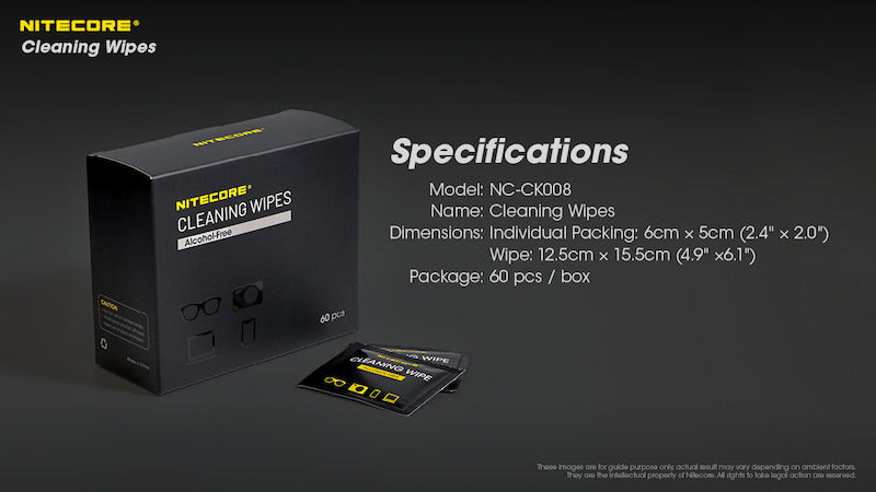 Lingette Nettoyante Nitecore NC-CK008 – Sans alcool et toutes surfaces – 60 pièces  NYCTALOPE  