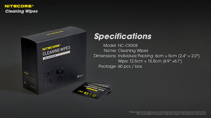 Lingette Nettoyante Nitecore NC-CK008 – Sans alcool et toutes surfaces – 60 pièces  NYCTALOPE  