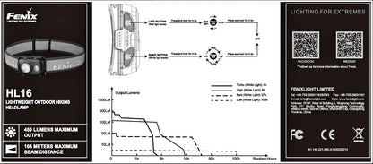 Lampe Frontale Fenix HL16 – 450 Lumens  NYCTALOPE  