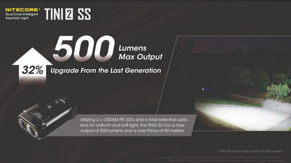 Lampe Torche Titane Nitecore Tini 2 SS - 500Lumens - Rechargeable écran Oled  NYCTALOPE  