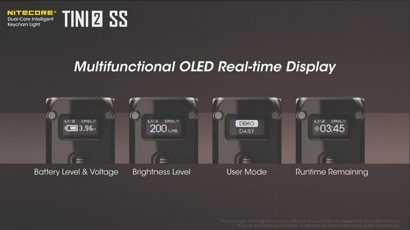 Lampe Torche Titane Nitecore Tini 2 SS - 500Lumens - Rechargeable écran Oled  NYCTALOPE  