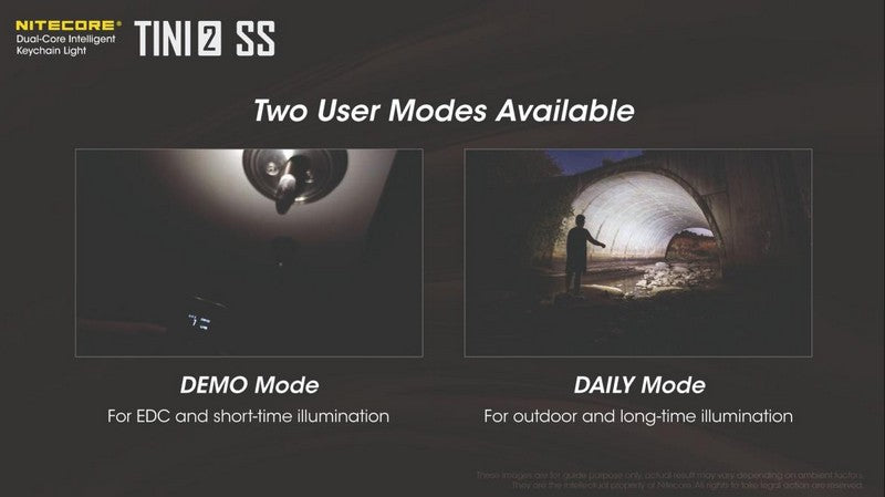 Lampe Torche Titane Nitecore Tini 2 SS - 500Lumens - Rechargeable écran Oled  NYCTALOPE  