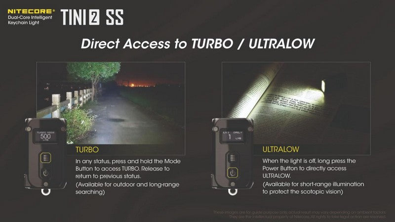 Lampe Torche Titane Nitecore Tini 2 SS - 500Lumens - Rechargeable écran Oled  NYCTALOPE  