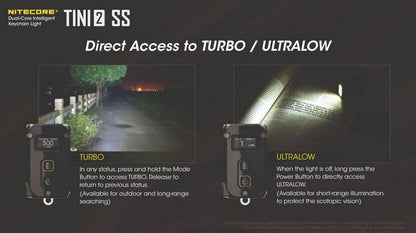 Lampe Torche Titane Nitecore Tini 2 SS - 500Lumens - Rechargeable écran Oled  NYCTALOPE  