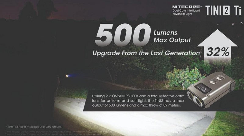 Lampe Torche Titane Nitecore Tini 2 Ti - 500Lumens rechargeable écran Oled  NYCTALOPE  