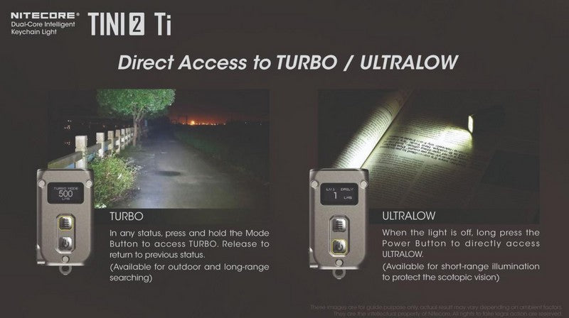 Lampe Torche Titane Nitecore Tini 2 Ti - 500Lumens rechargeable écran Oled