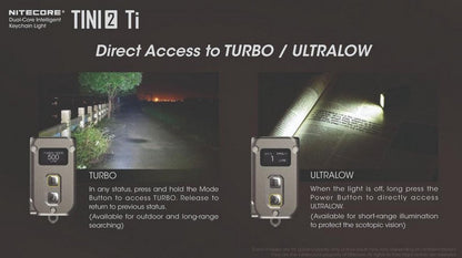 Lampe Torche Titane Nitecore Tini 2 Ti - 500Lumens rechargeable écran Oled  NYCTALOPE  