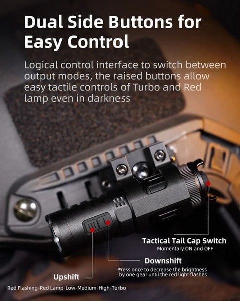 Lampe Torche Klarus XT1C PRO - 1000Lumens pour casque tactique  NYCTALOPE  