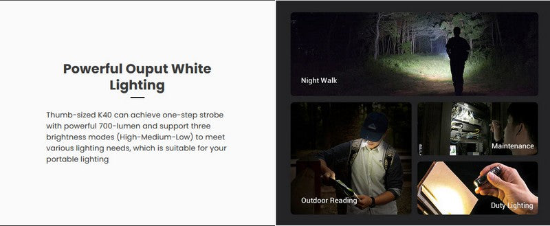 Lampe Nextorch K40 - 300 Lumens / UV / flash rouge et bleu, rechargeable, pour porte-clés  NYCTALOPE  